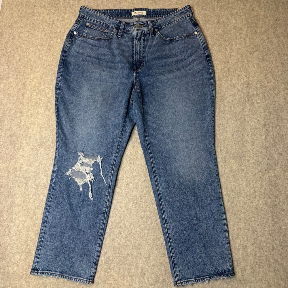 NWT Madewell Curvy Perfect Vintage Straight Jean Womens 14W Distressed Hi Rise